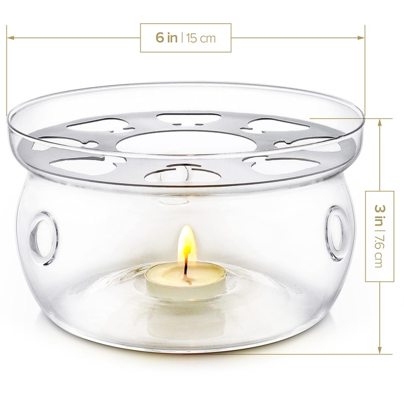 Teabloom Universal Tea Warmer (Large Size - 6 in / 15 cm Diameter) - Handcrafted with Heat Proof & Lead-Free Glass - Tealight Candle Included - Image 2